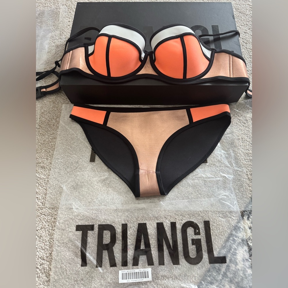 triangl swimwear Colorblock Coral, Black & Metallic Peach Bikini Set